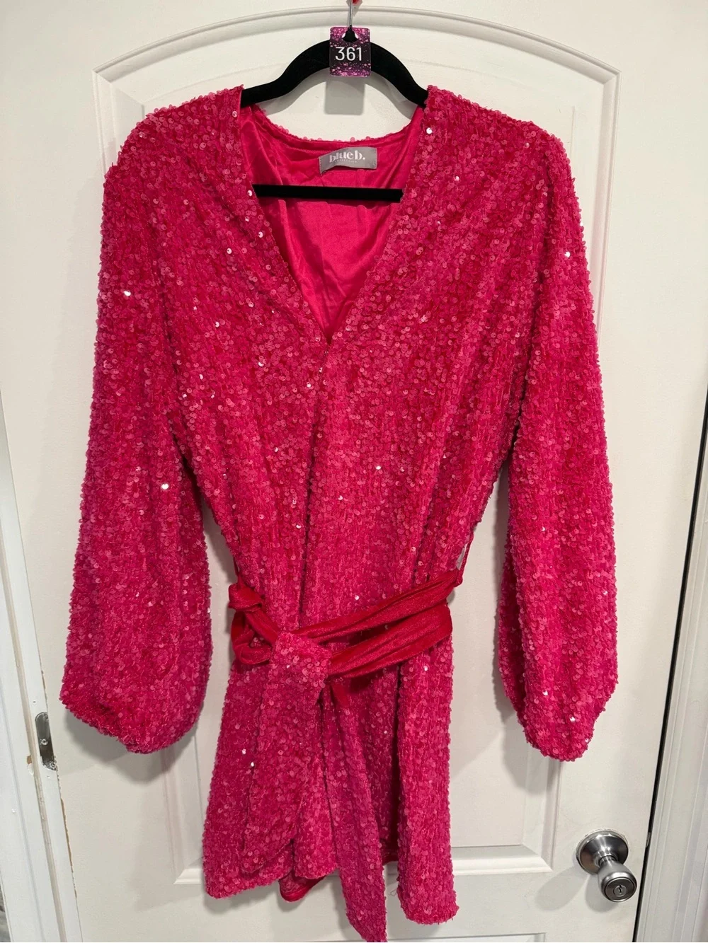 361 Blue B Sequin Wrap Party Dress - Hot Pink Size Large